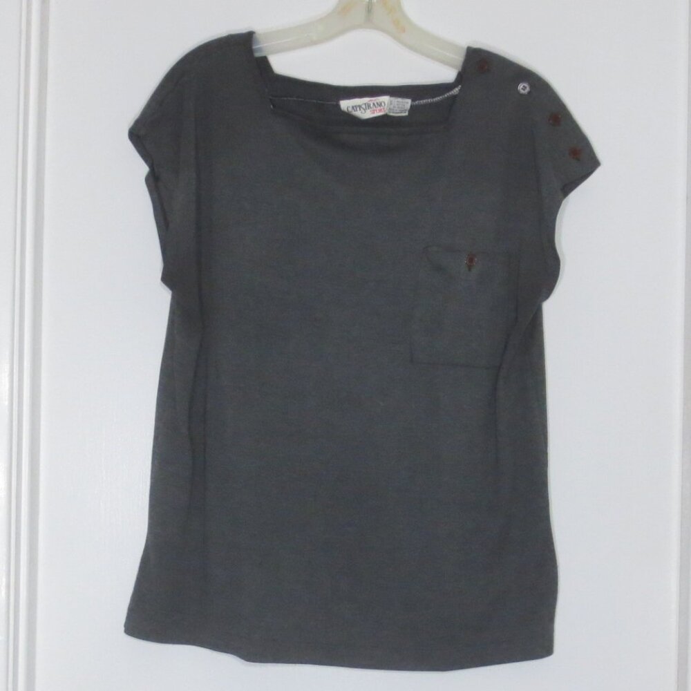 80s Capistrano Sport Top Vtg Charcoal Gray Comfy Cotton Stretch T-Shirt Size XL